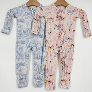 Lot 2 Bums & Roses Bamboo Ruffle Convertible Romper Sleeper Newborn Pajamas